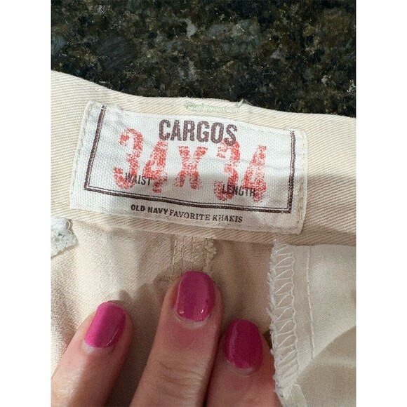 Old Navy Men's Cargo Pants Beige Khaki 34x34 Straight Leg Utility - Picture 9 of 12